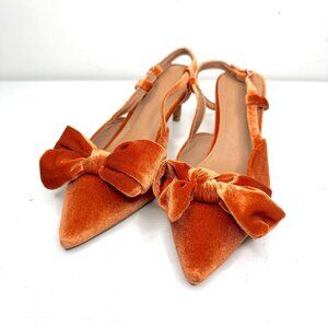 ASOS Bow Velvet Sling Back Pointed Toe Preppy Feminine Academia Kitten Heel 7